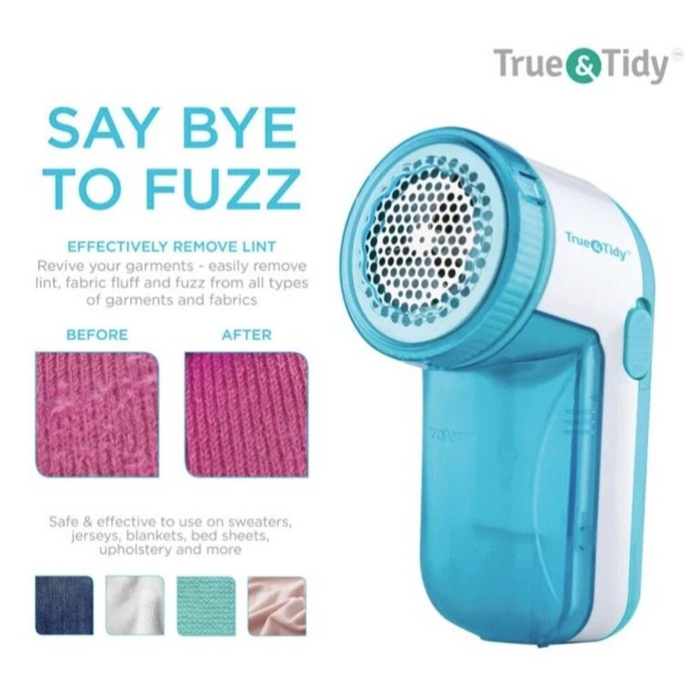 True & Tidy Portable Fabric Shaver Lint Remover Battery Operated Teal LR-03 Aqua